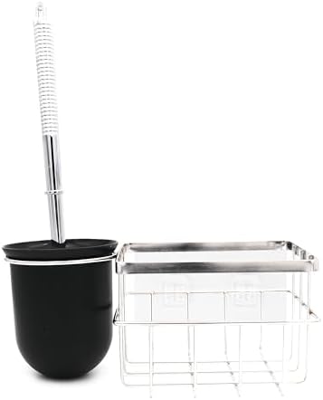 FLYBOT Toilet Brush Scrubber Cleaner with Adhesive Holder and Chrome Basket
