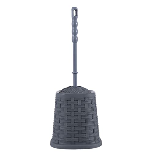Superio Wicker Style Toilet Bowl Brush and Holder - Onyx Grey