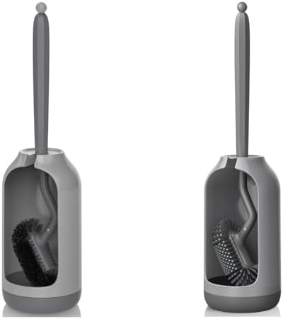 HAMITOR Toilet Brush Holder Set with Curved Bristles and Silicone Head