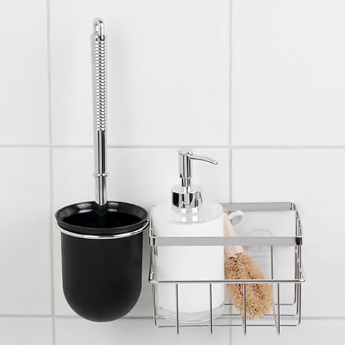 FLYBOT Toilet Brush Scrubber Cleaner with Adhesive Holder and Chrome Basket