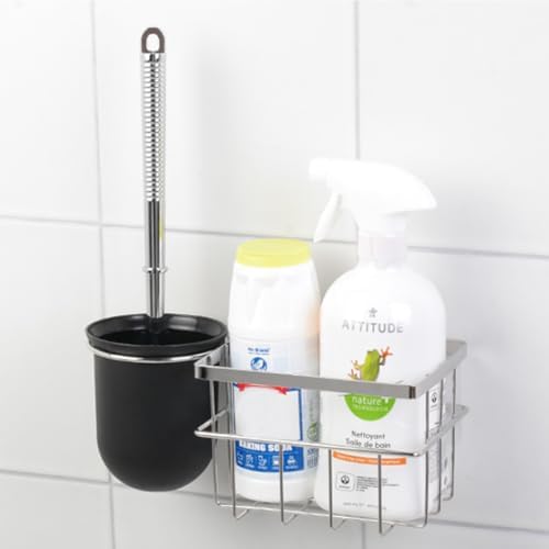 FLYBOT Toilet Brush Scrubber Cleaner with Adhesive Holder and Chrome Basket