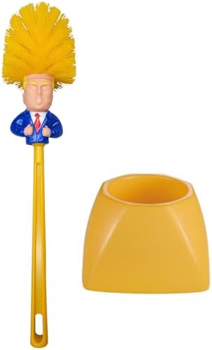 Donald Trump Toilet Brush with Holder Cleaning Set - Funny Bathroom Gift Yellow