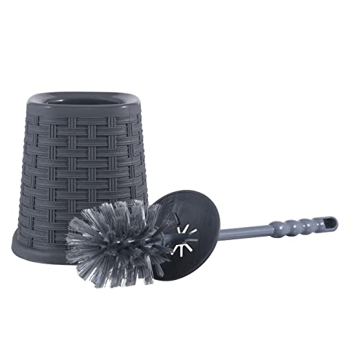 Superio Wicker Style Toilet Bowl Brush and Holder - Onyx Grey