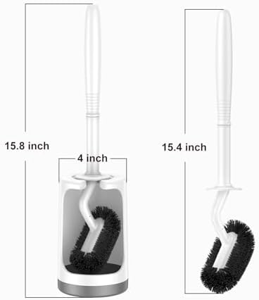 HAMITOR Toilet Bowl Brush Holder Set - Curved Design Space-Saving Modern White 1