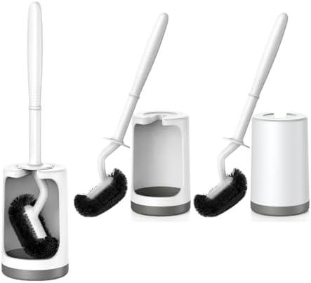 HAMITOR Toilet Bowl Brush Holder Set - Curved Design Space-Saving Modern White 1