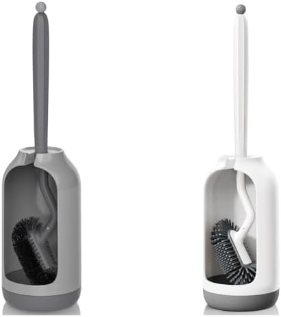 HAMITOR Toilet Brush Holder Set with Curved Bristle and Silicone Head