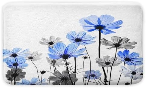 Blue Bath Rugs with Floral Design Soft and Warm