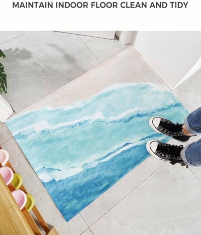 Summer Ocean Bath Rug - Blue Gradient Shaggy Non-Slip Floor Mat