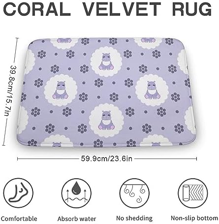 MZERSE Machine Washable Bath Mat with Cute Hippo Print Purple