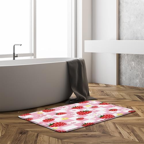 Strawberry Bath Mat with Cute Floral Design