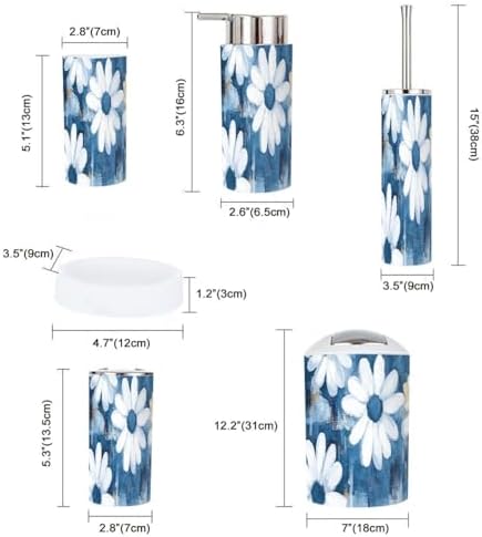 TRANQDEHOM 6 Piece Boho Daisy Flowers Bathroom Accessory Set