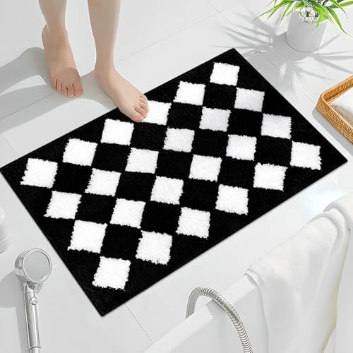 Soft Checkered Bath Mat 20x30in Non-Slip Water Absorbing