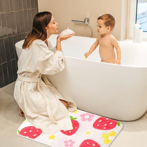 FEBSNOW Strawberry Flower Bath Mat Non-Slip 2756x165 Inch 1