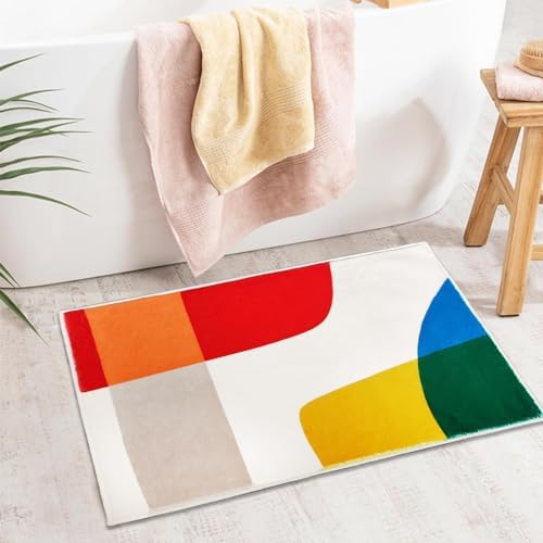 Modern Abstract Bath Mat 16x24 Inch Non Slip Plush Rug for Kids