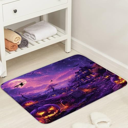 JAWO Halloween Bath Rug Full Moon Themed Non-Slip