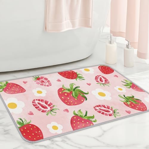 Cute Strawberry Bath Mat for Bathroom Decor