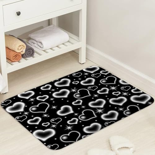 Cute Black and White Heart Bath Rug for Kids Boys