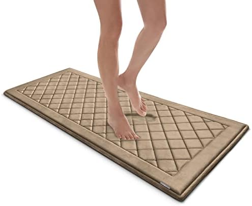 MICRODRY SoftLux Diamond Embroidered Bath Mat 24x58 Runner Linen
