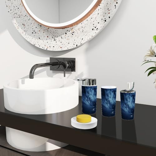 Boho Bathroom Accessory Set 6 Piece Black Blue Night Sky