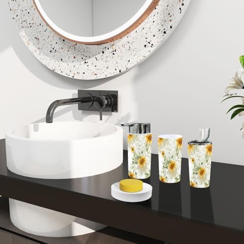 Boho Bathroom Accessory Set 6 Piece with Sunflowers Vines Daisies