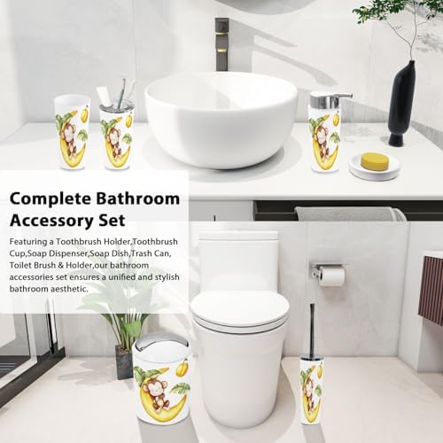 Boho Cute Cartoon Monkey Bathroom Accessory Set 6 Piece
