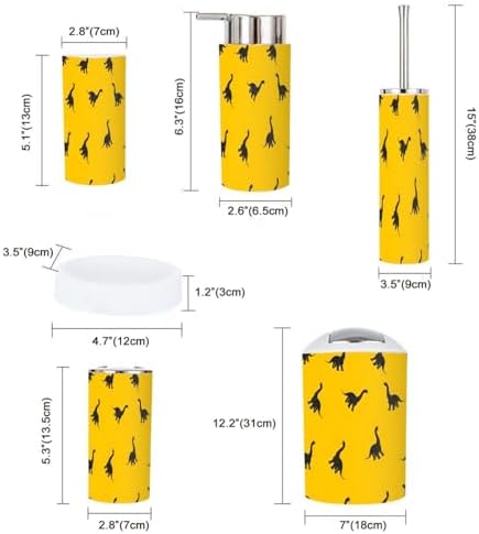 Boho Bathroom Accessory Set 6 Piece Black Dinosaur Yellow
