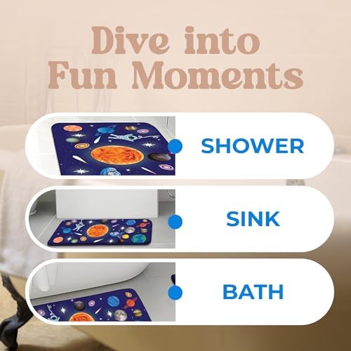 Khelo Kids Space Bath Mat - 17x24 Inch Astronaut Solar System Rug