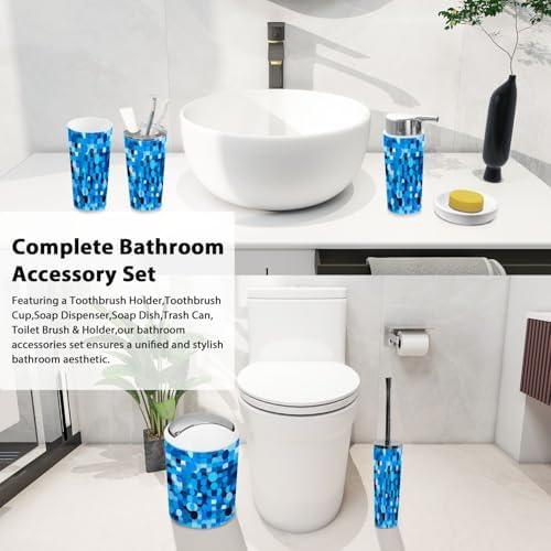 Boho Style 6 Piece Bathroom Accessory Set Blue Circles