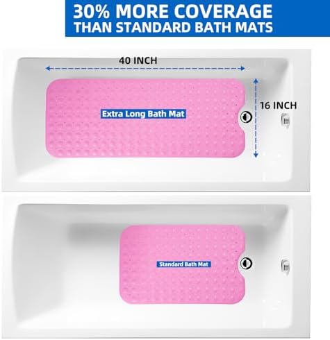 ZHICHENG Non-Slip Bath Mat 39x16 Inch with Suction Cups