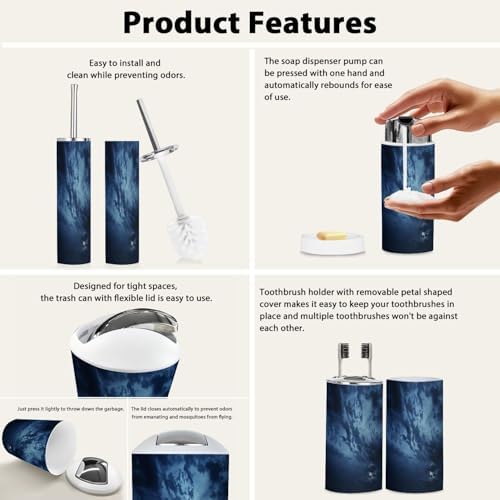 Boho Bathroom Accessory Set 6 Piece Black Blue Night Sky