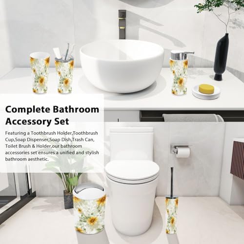 Boho Bathroom Accessory Set 6 Piece with Sunflowers Vines Daisies