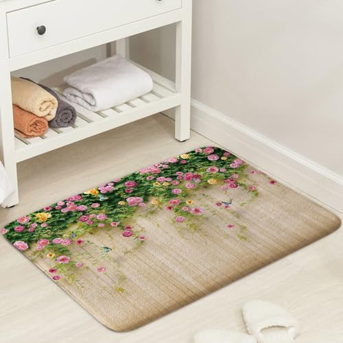 JAWO Floral Bath Rug 17X29 Inches with Butterfly Design