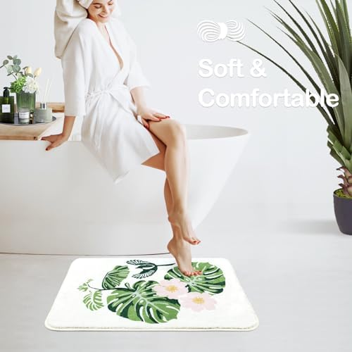 Green Leaf Bath Mat with Anti-Slip Design