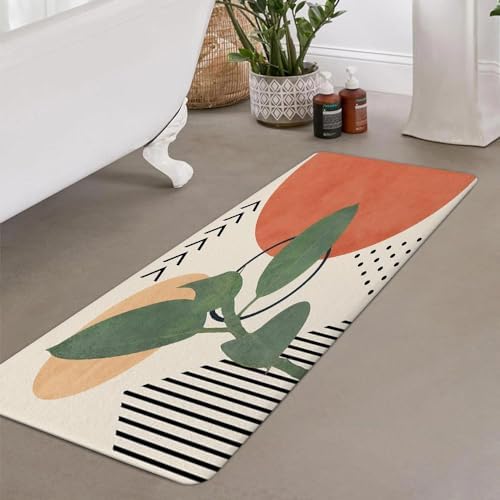 JAWO Modern Boho Bathroom Rug with Terracotta Print