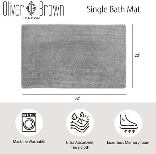 Oliver Brown Terry Bath Mat - 20x32 Non-Slip Machine Washable Light Gray