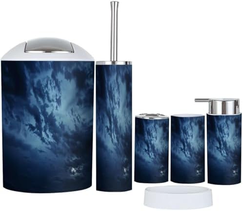 Boho Bathroom Accessory Set 6 Piece Black Blue Night Sky