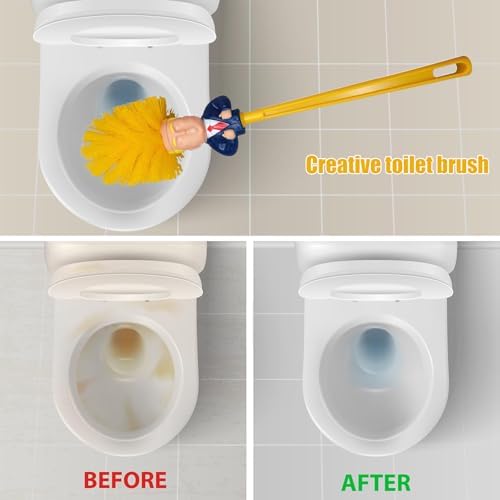 Donald Trump Toilet Brush with Holder Cleaning Set - Funny Bathroom Gift Yellow