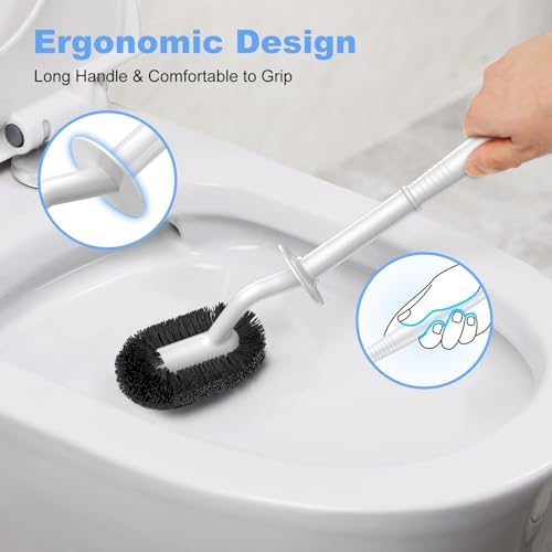 HAMITOR Toilet Bowl Brush Holder Set - Curved Design Space-Saving Modern White 1