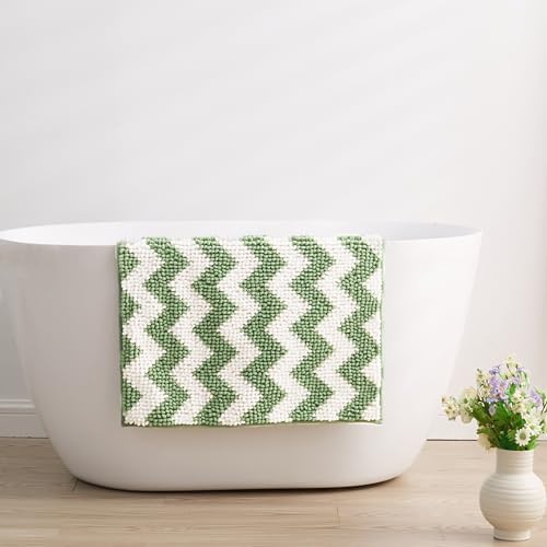 CozeCube Sage Green Chenille Bath Mat 24x16 Non-Slip