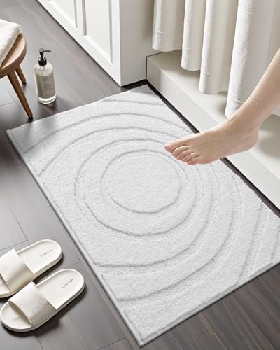 LUMI Bath Mat Non-Slip Rubber Backing White 24x43