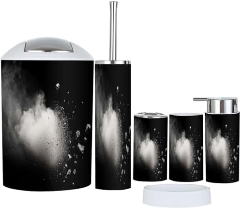 Boho Bathroom Accessories Set 6 Piece Black Stone