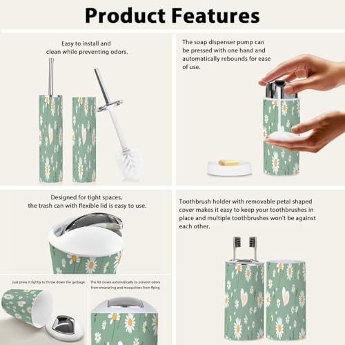 Boho Daisy Flower Bathroom Accessory Set 6 Piece