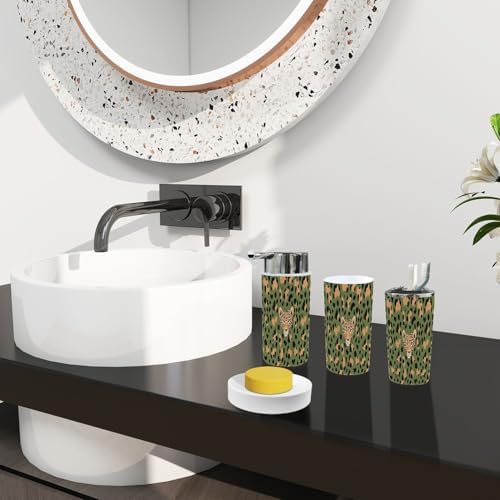 Boho Leopard Print Bathroom Accessory Set 6 Piece