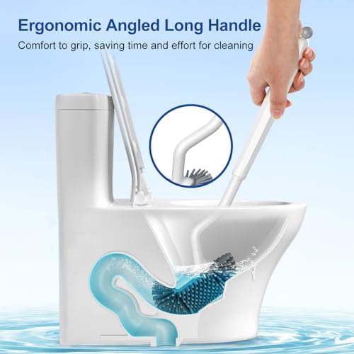 HAMITOR Toilet Brush Holder Set with Curved Bristle and Silicone Head