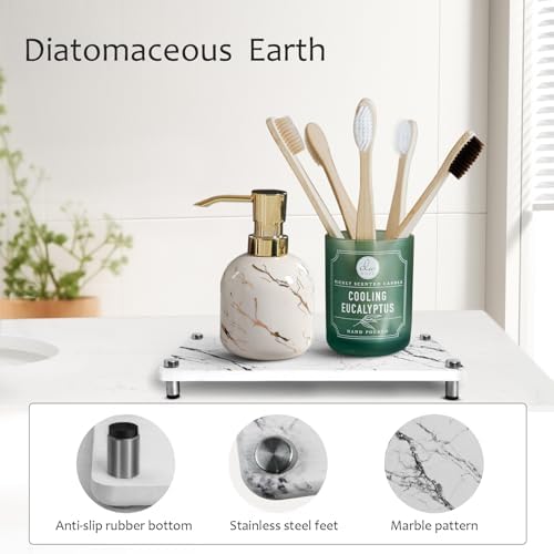 Stone Sink Caddy with Marble Pattern Diatomaceous Earth Tray for Kitchen Bathroom