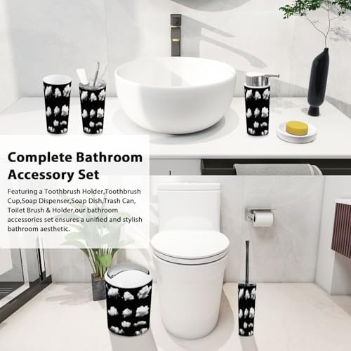 Boho Bathroom Accessory Set 6 Piece Clouds Black 1