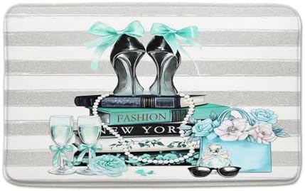 Modern Teal Stripe Bath Mat 178x295
