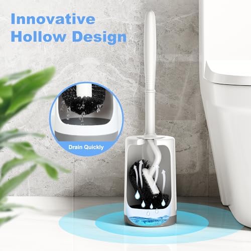 HAMITOR Toilet Bowl Brush Holder Set - Curved Design Space-Saving Modern White 1