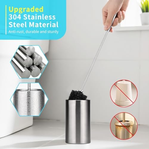 Stainless Steel Toilet Brush Set with 2 Heads and Holder 1