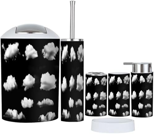 Boho Bathroom Accessory Set 6 Piece Clouds Black 1